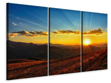 Laden Sie das Bild in den Galerie-Viewer, Leinwandbild 3-teilig Sonnenuntergang in der Welt der Berge