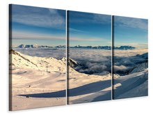 Laden Sie das Bild in den Galerie-Viewer, Leinwandbild 3-teilig Über den Wolken im Schnee