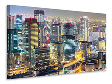 Laden Sie das Bild in den Galerie-Viewer, Leinwandbild Skyline Osaka im Lichtermeer