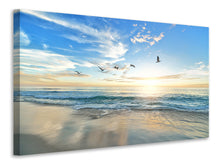 Laden Sie das Bild in den Galerie-Viewer, Leinwandbild Die Möwen und das Meer bei Sonnenaufgang