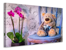 Laden Sie das Bild in den Galerie-Viewer, Leinwandbild Kamera Teddybär