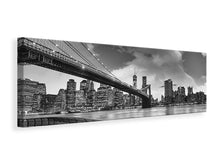 Laden Sie das Bild in den Galerie-Viewer, Leinwandbild Panorama Skyline Schwarzweissfotografie Brooklyn Bridge NY
