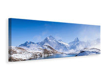 Laden Sie das Bild in den Galerie-Viewer, Leinwandbild Panorama Sonnenterrasse am Schweizer Bergsee