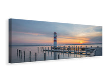 Laden Sie das Bild in den Galerie-Viewer, Leinwandbild Panorama Leuchtturm im Sonnenuntergang