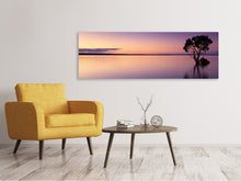 Laden Sie das Bild in den Galerie-Viewer, Leinwandbild Panorama Sonnenuntergang am Baum im Wasser
