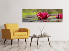 Laden Sie das Bild in den Galerie-Viewer, Leinwandbild Panorama Rotes Seerosen Duo