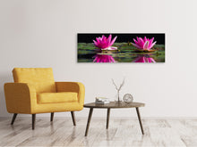 Laden Sie das Bild in den Galerie-Viewer, Leinwandbild Panorama Seerosen Duo in pink