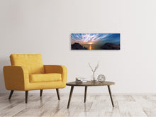 Laden Sie das Bild in den Galerie-Viewer, Leinwandbild Panorama Stimmungsvoller Sonnenuntergang am Meer