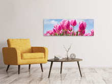 Laden Sie das Bild in den Galerie-Viewer, Leinwandbild Panorama Tulpenfeld in rosa