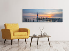 Laden Sie das Bild in den Galerie-Viewer, Leinwandbild Panorama Leuchtturm im Sonnenuntergang