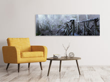 Laden Sie das Bild in den Galerie-Viewer, Leinwandbild Panorama Alte Holzbrücke im Wald