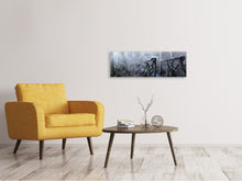 Laden Sie das Bild in den Galerie-Viewer, Leinwandbild Panorama Alte Holzbrücke im Wald