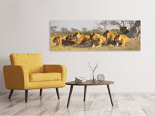 Laden Sie das Bild in den Galerie-Viewer, Leinwandbild Panorama Löwen Familie