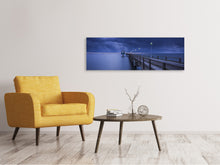 Laden Sie das Bild in den Galerie-Viewer, Leinwandbild Panorama Seebrücke bei Nacht
