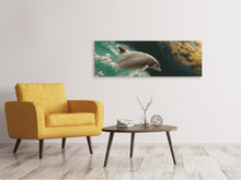 Laden Sie das Bild in den Galerie-Viewer, Leinwandbild Panorama Faszination Delfin