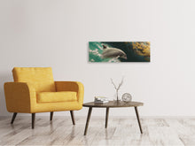 Laden Sie das Bild in den Galerie-Viewer, Leinwandbild Panorama Faszination Delfin