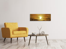 Laden Sie das Bild in den Galerie-Viewer, Leinwandbild Panorama Sonnenuntergang mit Heissluft Ballon