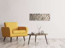 Laden Sie das Bild in den Galerie-Viewer, Leinwandbild Panorama Holzstapel
