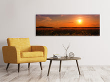 Laden Sie das Bild in den Galerie-Viewer, Leinwandbild Panorama Sonnenuntergang am Blumenfeld