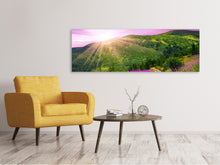 Laden Sie das Bild in den Galerie-Viewer, Leinwandbild Panorama Eine Sommerlandschaft bei Sonnenaufgang