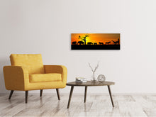Laden Sie das Bild in den Galerie-Viewer, Leinwandbild Panorama Safarietiere bei Sonnenuntergang