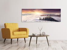 Laden Sie das Bild in den Galerie-Viewer, Leinwandbild Panorama Sonnenaufgang Winterlandschaft