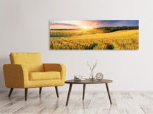 Laden Sie das Bild in den Galerie-Viewer, Leinwandbild Panorama Ein Blumenfeld bei Sonnenaufgang