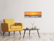 Laden Sie das Bild in den Galerie-Viewer, Leinwandbild Panorama See mit Sonnenuntergang