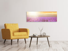 Laden Sie das Bild in den Galerie-Viewer, Leinwandbild Panorama Sonnenuntergang beim Lavendelfeld