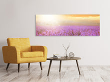 Laden Sie das Bild in den Galerie-Viewer, Leinwandbild Panorama Sonnenuntergang beim Lavendelfeld