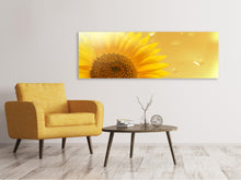 Laden Sie das Bild in den Galerie-Viewer, Leinwandbild Panorama Sonnenblume im Morgentau