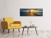 Laden Sie das Bild in den Galerie-Viewer, Leinwandbild Panorama Der Sonnenuntergang bei der Holzbrücke