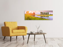 Laden Sie das Bild in den Galerie-Viewer, Leinwandbild Panorama Sonnenuntergang am See