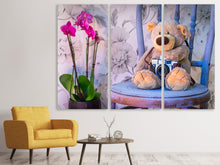 Laden Sie das Bild in den Galerie-Viewer, Leinwandbild 3-teilig Kamera Teddybär