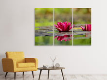 Laden Sie das Bild in den Galerie-Viewer, Leinwandbild 3-teilig Rotes Seerosen Duo
