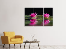 Laden Sie das Bild in den Galerie-Viewer, Leinwandbild 3-teilig Seerosen Duo in pink