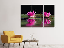 Laden Sie das Bild in den Galerie-Viewer, Leinwandbild 3-teilig Seerosen Duo in pink