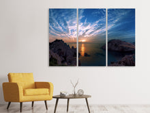 Laden Sie das Bild in den Galerie-Viewer, Leinwandbild 3-teilig Stimmungsvoller Sonnenuntergang am Meer
