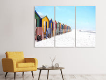 Laden Sie das Bild in den Galerie-Viewer, Leinwandbild 3-teilig Bunte Strandhäuser