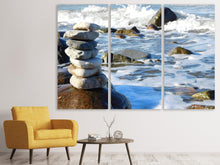 Laden Sie das Bild in den Galerie-Viewer, Leinwandbild 3-teilig Steinstapel am Meer