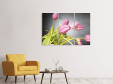 Laden Sie das Bild in den Galerie-Viewer, Leinwandbild 3-teilig Der Tulpenstrauss in rosa