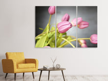 Laden Sie das Bild in den Galerie-Viewer, Leinwandbild 3-teilig Der Tulpenstrauss in rosa