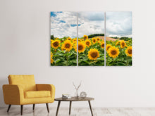 Laden Sie das Bild in den Galerie-Viewer, Leinwandbild 3-teilig Landschaft mit Sonnenblumen