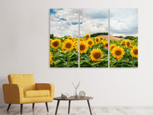 Laden Sie das Bild in den Galerie-Viewer, Leinwandbild 3-teilig Landschaft mit Sonnenblumen
