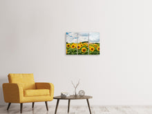 Laden Sie das Bild in den Galerie-Viewer, Leinwandbild 3-teilig Landschaft mit Sonnenblumen