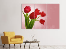 Laden Sie das Bild in den Galerie-Viewer, Leinwandbild 3-teilig Roter Tulpenstrauss