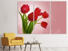 Laden Sie das Bild in den Galerie-Viewer, Leinwandbild 3-teilig Roter Tulpenstrauss