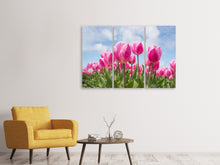 Laden Sie das Bild in den Galerie-Viewer, Leinwandbild 3-teilig Tulpenfeld in rosa