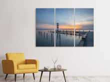 Laden Sie das Bild in den Galerie-Viewer, Leinwandbild 3-teilig Leuchtturm im Sonnenuntergang