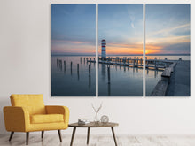 Laden Sie das Bild in den Galerie-Viewer, Leinwandbild 3-teilig Leuchtturm im Sonnenuntergang